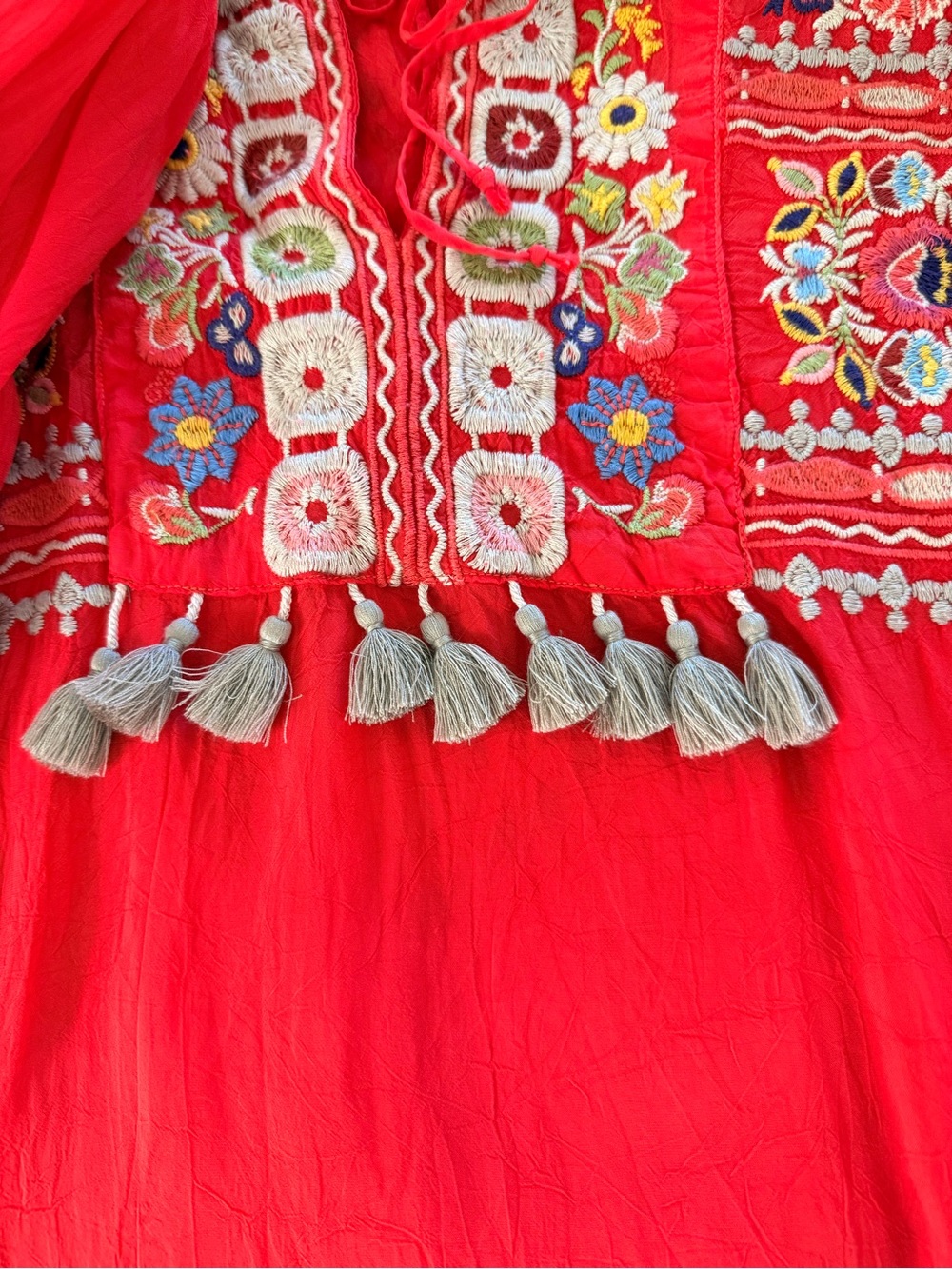 Johnny Was Red Embroidered Tassel Boho Tunic - Picture 4 of 7